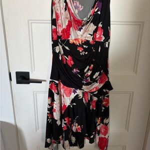 Floral Black and Red Women's Dress